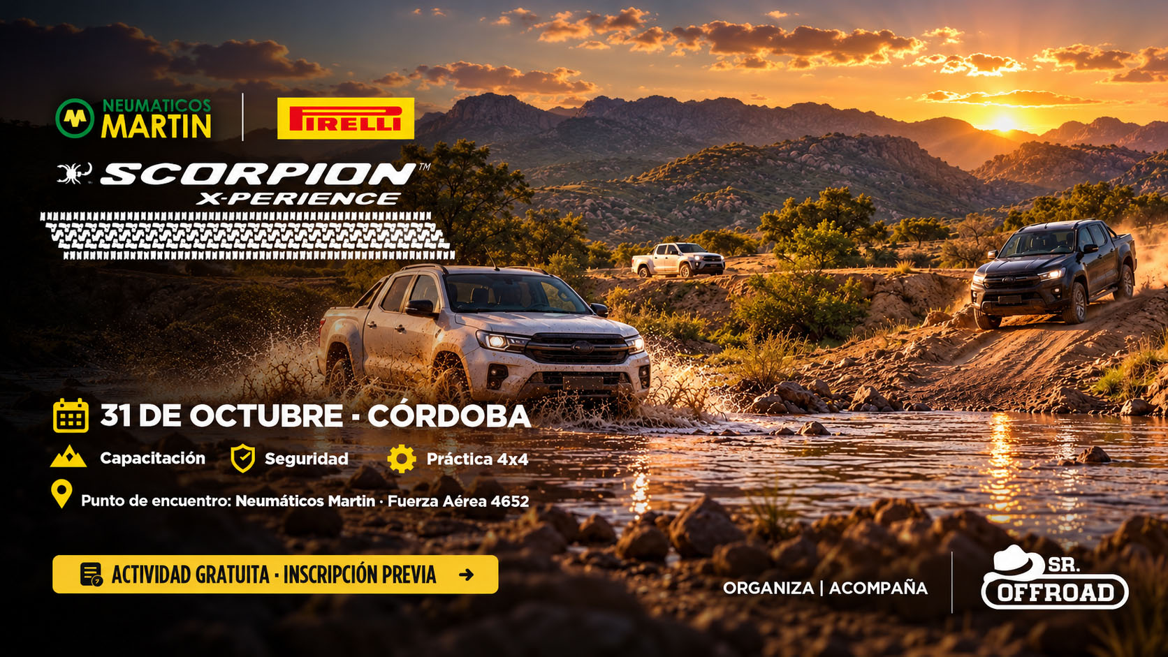 Scorpion X-Perience Pirelli – Neumáticos Martin Scorpion X-Perience: Evento gratuito de conducción off-road 4x4 de Pirelli y Neumáticos Martin, el 31 de octubre en Córdoba.