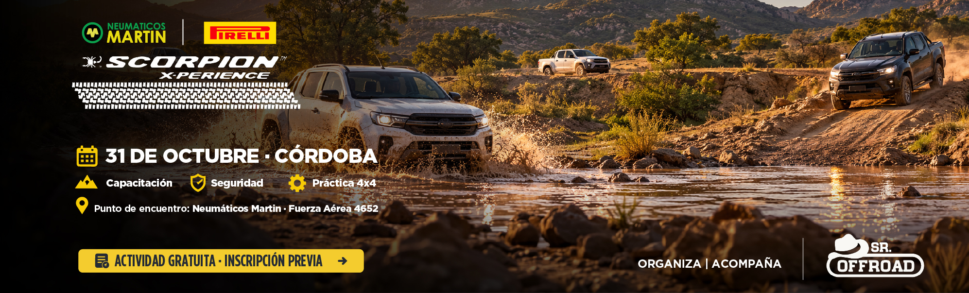 Scorpion X-Perience Pirelli – Neumáticos Martin Scorpion X-Perience: Evento gratuito de conducción off-road 4x4 de Pirelli y Neumáticos Martin, el 31 de octubre en Córdoba.