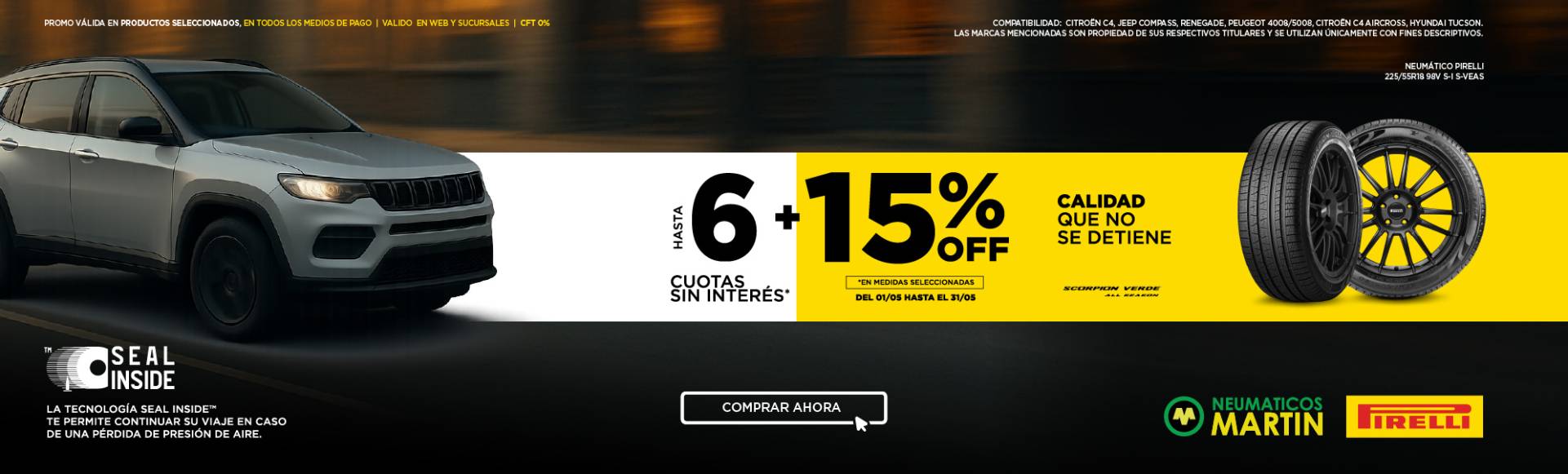 Compra en 6 cuotas sin interes y 15OFF - Pirelli 225/55R18 98V Scorpion Verde All Season Seal Inside